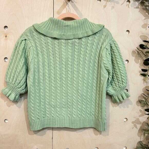 COTTON EMPORIUM Cardigan NWT Size M Collared Cable Knit Puff Sleeve Sweater - Picture 4 of 7